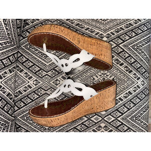 Sam Edelman Cork Wedge White Leather Sandals size 10 in Excellent Condition
